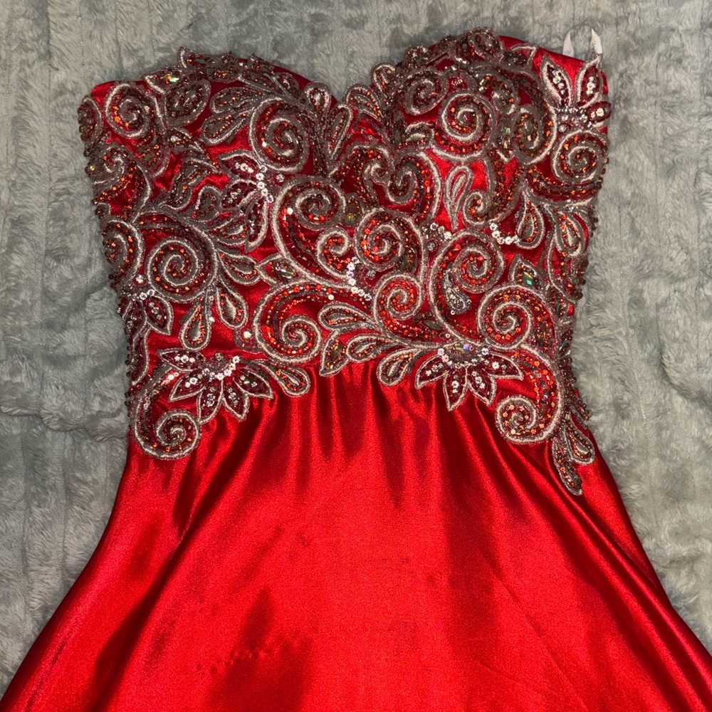 Tony Bowls Red Sequin Embellished Prom Dress